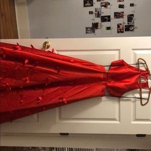 Red flower prom dress